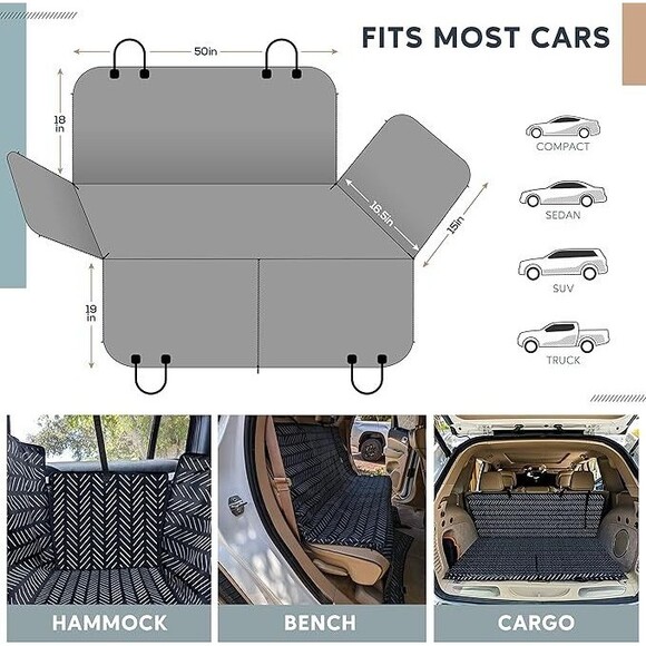 Nalalas Dog and Cat Rear Seat Cover Safe Washable Waterproof Anti Slip New - Picture 3 of 6